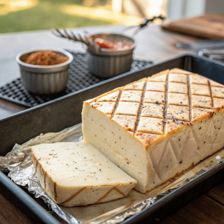 The Best Smoked Cream Cheese Recipe for Parties 6 Cream cheese block smoking on foil tray inside pellet smoker