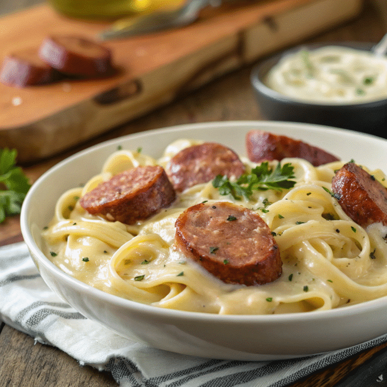 Smoked Sausage Alfredo Pasta - How To Make Esay 6 Smoked Sausage Alfredo Pasta in a creamy cheese