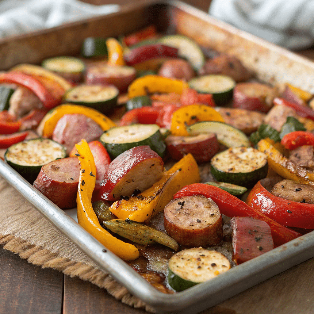 Smoked Sausage And Roasted Vegetables – The Best One-Pan Dinner Idea 5 Smoked sausage and roasted vegetables on sheet pan