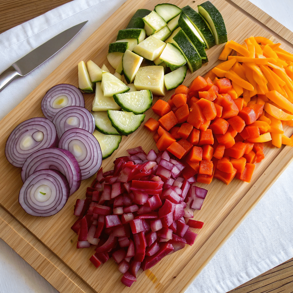 Smoked Sausage And Roasted Vegetables – The Best One-Pan Dinner Idea 7 Chopped vegetables ready for roasting