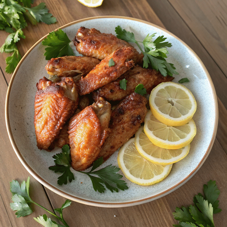 How To Make Crispy Smoked Chicken Wings :Easy 6 crispy smoked chicken wings served on plate with garnish
