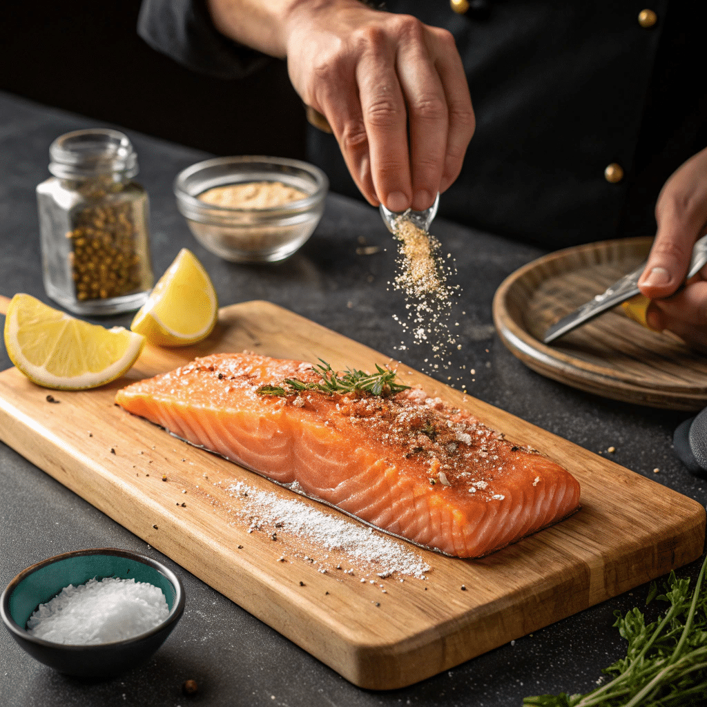 How to Make Smoked Salmon Brine at Home (Easy & Flavorful) 8 Applying dry brine rub to salmon before smoking