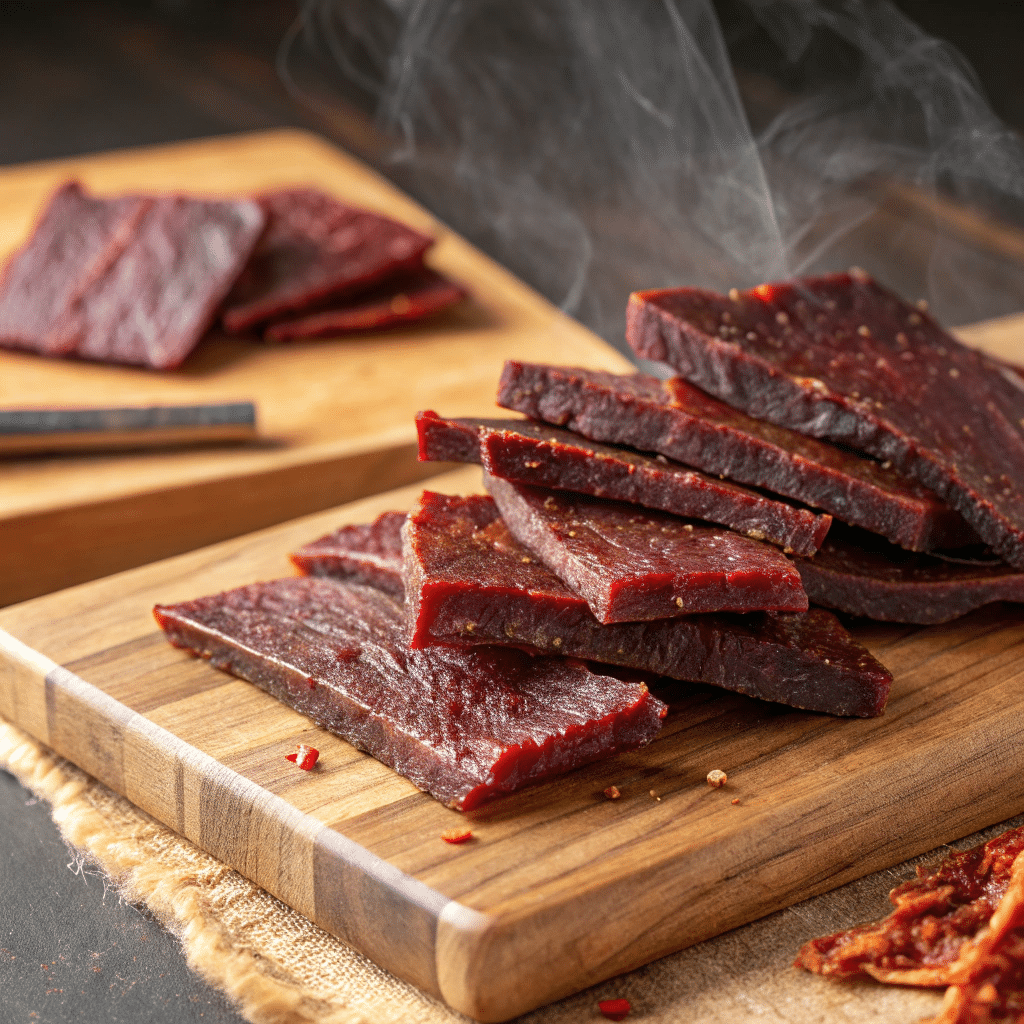 How to Make Smoked Beef Jerky 5 smoked beef jerky on a cutting board