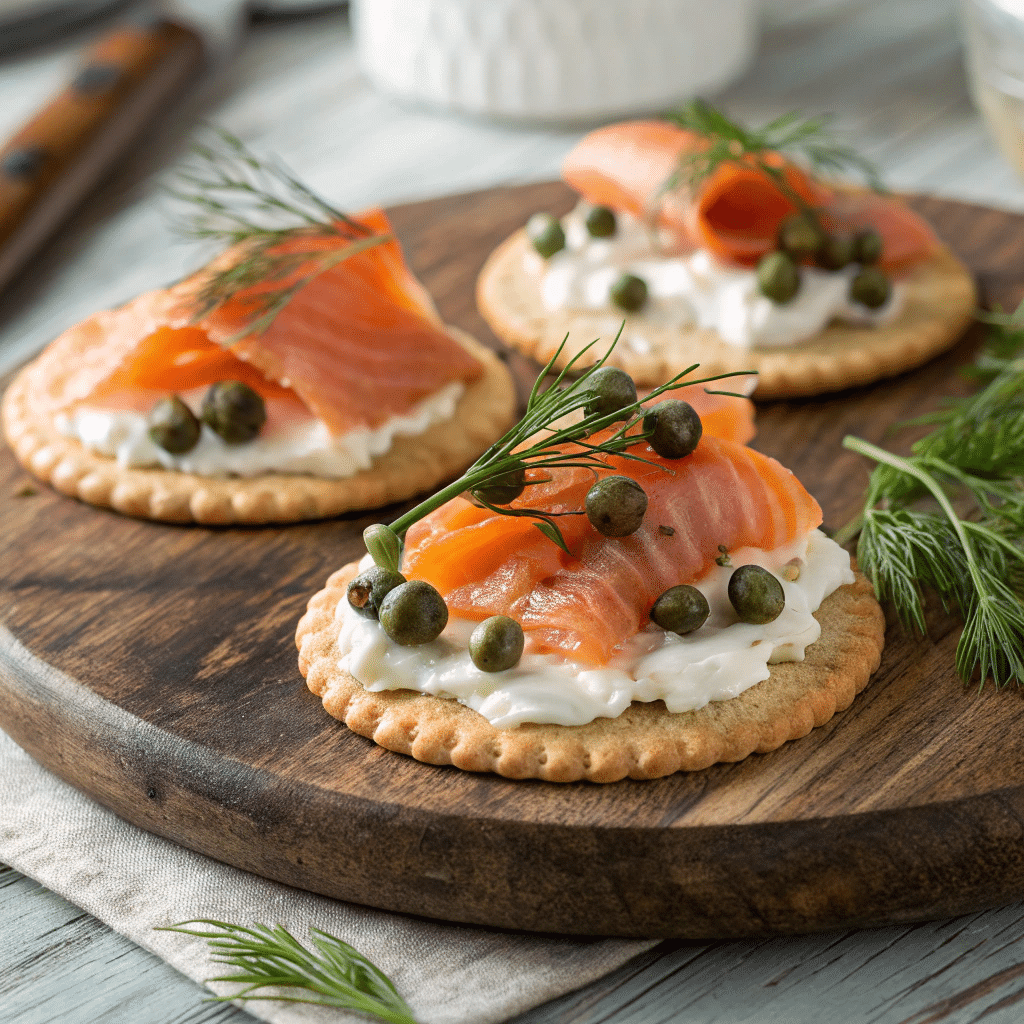 How to Make the Perfect Smoked Salmon Appetizer at Home 5 smoked salmon appetizer on cracker with dill and cream cheese
