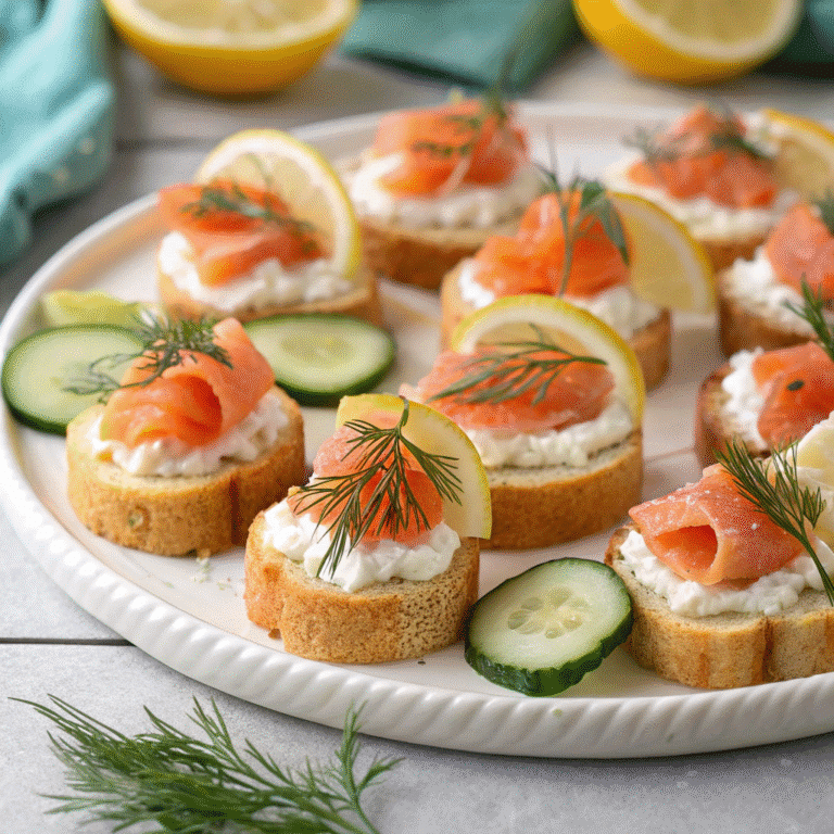 How to Make the Perfect Smoked Salmon Appetizer at Home 6 Smoked salmon canapés with cream cheese, lemon slices, and dill on toasted baguette slices.