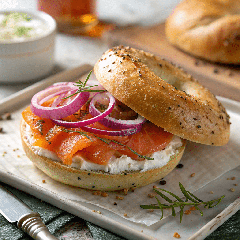 Smoked Salmon Sandwich At Home - How To Make A Delicious 5 smoked salmon sandwich on toasted bagel with toppings