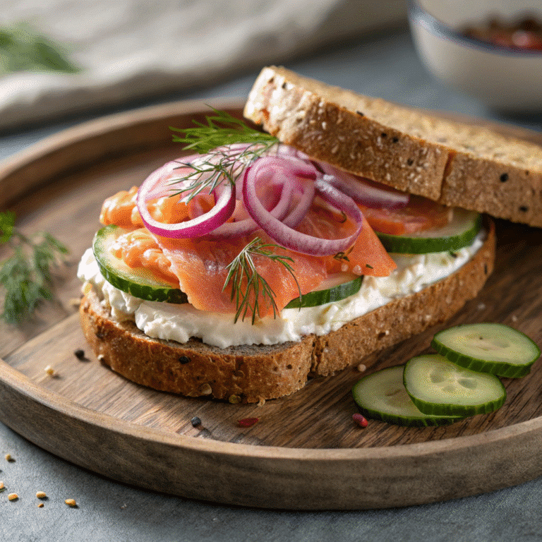 Smoked Salmon Sandwich At Home - How To Make A Delicious 6 Smoked salmon sandwich with cream cheese, red onions, and dill on rye bread
