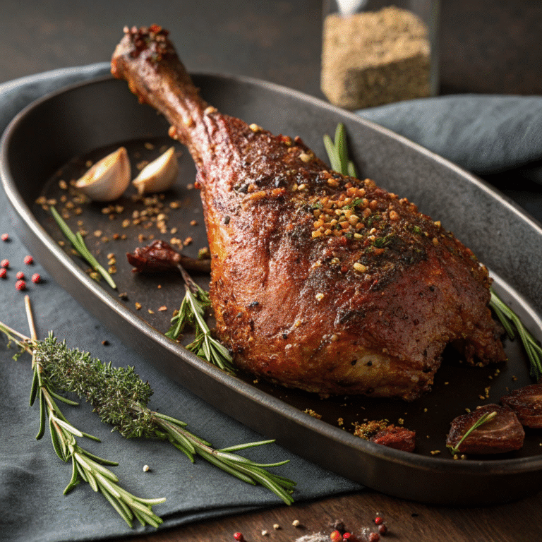 Smoked Turkey Leg Recipe: How To Make Juicy, Fall-Off-the-Bone Legs 6 Glazed smoked turkey leg on wooden board with BBQ sauce