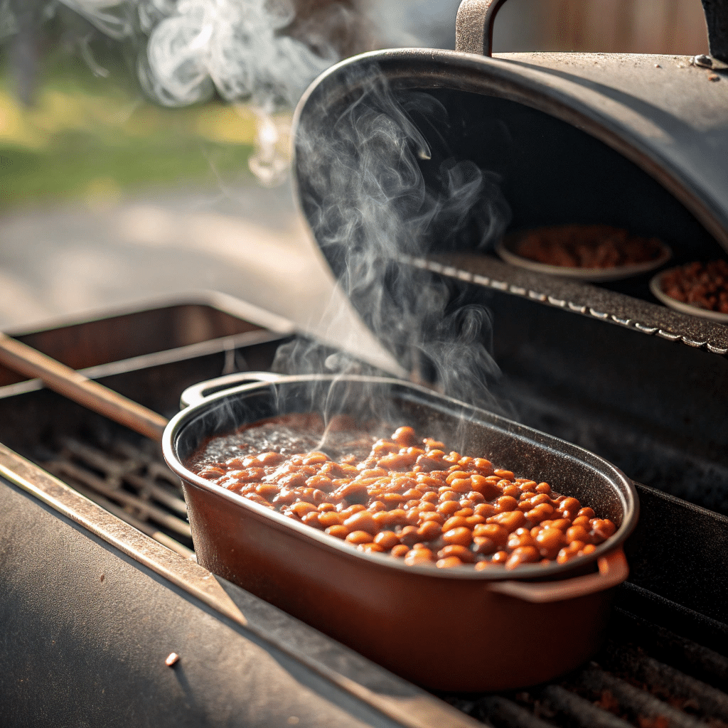 Easy Smoked Baked Beans – The Best Cookouts & BBQs 8 Smoked baked beans cooking in smoker